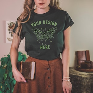 Gildan 5000 Mockup Gildan Mockup Gildan 5000 Forest Green Shirt Mockup Gildan Dark Academia Mockup Model Mockup Fall Mockup Halloween Mockup