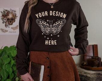 Gildan 18000 Mockup 18000 Dark Chocolate Mockup Dark Chocolate Sweatshirt Gildan Sweatshirt Mock Up Dark Academia Mockup Boho Mockup Fall