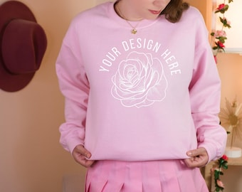 Gildan 18000 Mockup 18000 Light Pink Mockup Light Pink Sweatshirt Mockup Gildan Sweatshirt Mock Up Sweatshirt Mockup Coquette Mockup Girly