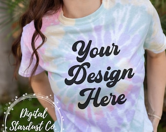 Gildan 5000 Tie Dye Mockup | Hazy Rainbow Mockup | Gildan 5000 Hazy Rainbow Modeled Mockup | Gildan 5000 Tie-Dye Tee, Cyclone | Tie Dye Cute
