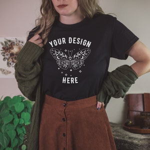 Gildan 5000 Mockup Gildan Mockup Gildan 5000 Black Shirt Mockup Model Mockup Gildan Model Mockup Fall Mockup Halloween Mockup Dark Academia