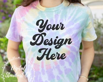 Gildan 5000 Tie Dye Mockup | Hazy Rainbow Mockup | Gildan 5000 Hazy Rainbow Modeled Mockup | Gildan 5000 Tie-Dye Tee, Cyclone | Tie Dye Cute