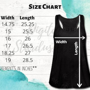 Bella Canvas 8800 Size Chart Mockup | Flowy Racerback Tank Top Size Chart | Sizing Bella Canvas | Black | Bella Canvas Flowy Racerback Tank