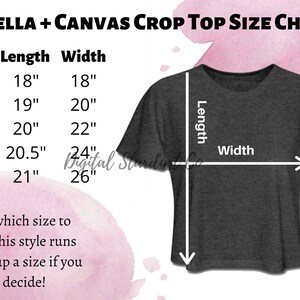 Bella Canvas 8882 Size Chart Mockup | Crop Top Size Chart | Sizing Bella Canvas | Grey | Bella Canvas Crop Top