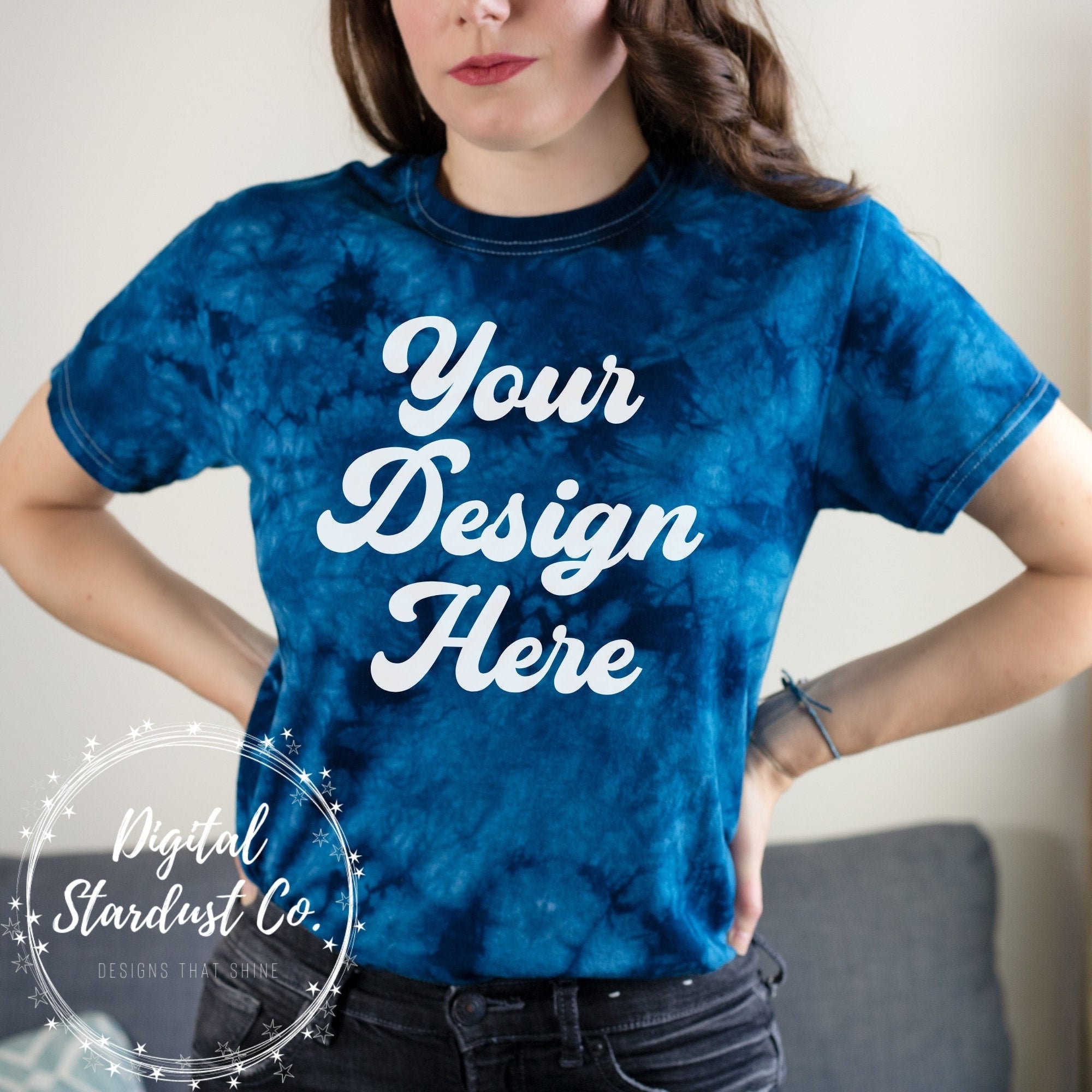 Gildan 5000 Tie Dye Mockup Navy Crystal 