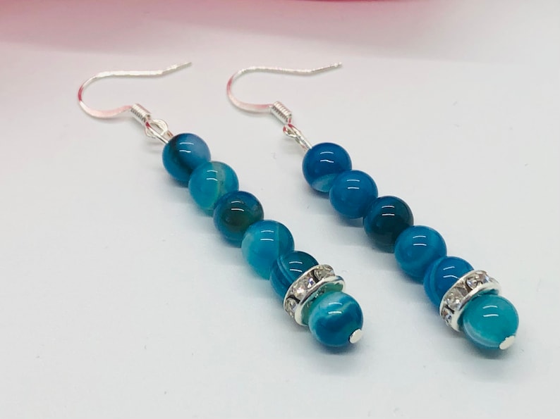 Mother/'s Day Gifts Nickel Free Blue Agate Semi Precious Beaded Drop Dangle Earrings For Women