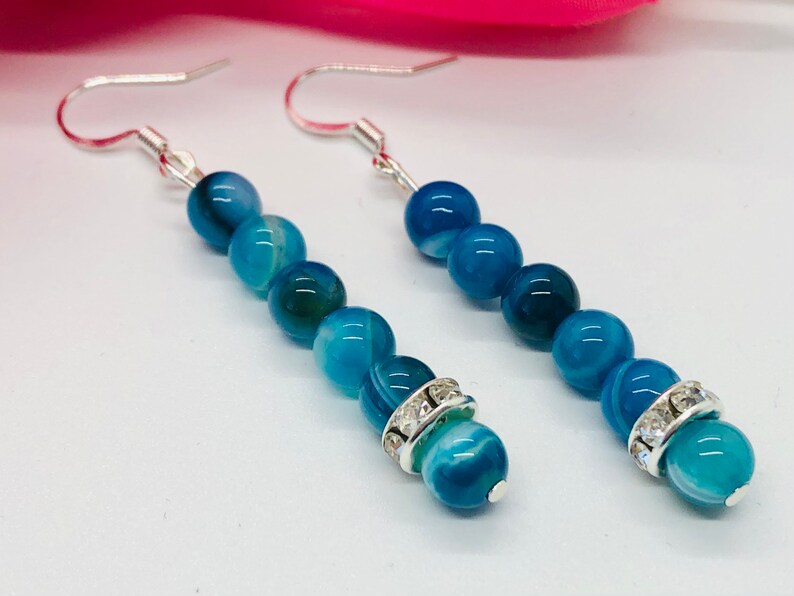 Mother/'s Day Gifts Nickel Free Blue Agate Semi Precious Beaded Drop Dangle Earrings For Women