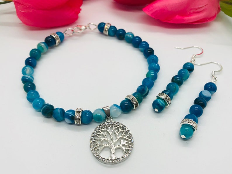 Mother/'s Day Gifts Nickel Free Blue Agate Semi Precious Beaded Drop Dangle Earrings For Women