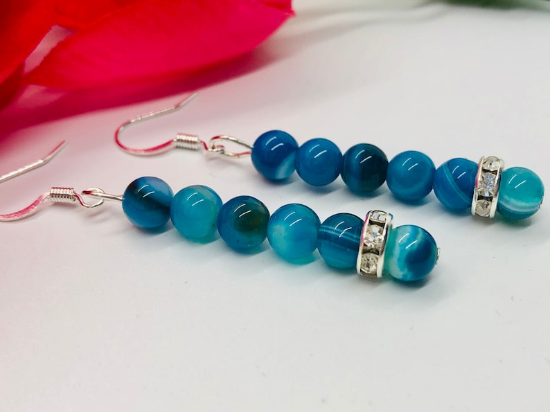 Mother/'s Day Gifts Nickel Free Blue Agate Semi Precious Beaded Drop Dangle Earrings For Women