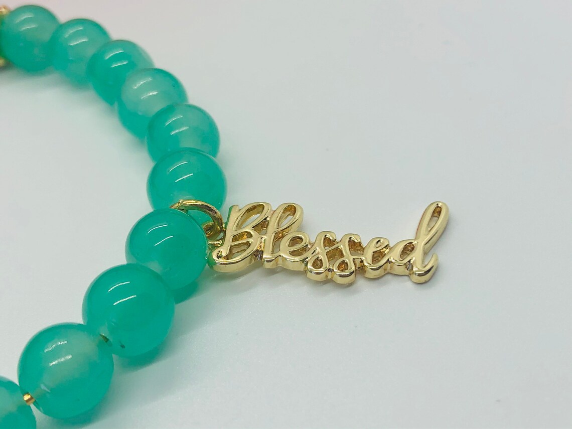 Blessed Charm Beaded Stretch Bracelet Jade Beads | Etsy