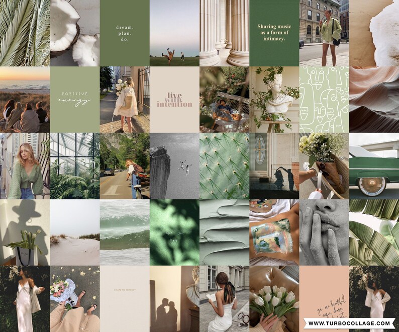 Green and Tan Aesthetic Wall Collage Kit DIGITAL | Etsy