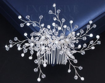 Laurel Crystal Hair Comb Silver