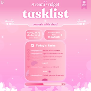 Task Widget | Coworking with Pomodoro Timer | Tasklist for Coworking | Subathon | Streamelements | Pastel Pink | Widget for Twitch Streams
