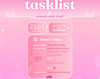 Task Widget | Coworking with Pomodoro Timer | Tasklist for Coworking | Subathon | Streamelements | Pastel Pink | Widget for Twitch Streams