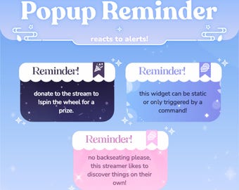 Popup Reminder Widget | Animated Stream Message | Customizable Colors | Streamelements | Widget for Twitch Streams