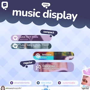 Widget de música ⟢ Reproductor de canciones en streaming ⟢ Spotify ⟢ Twitch ⟢ Streamelements ⟢ Colores personalizables