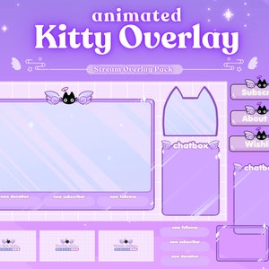 Purple Cat Overlay Pack | Animated Stream Overlay Pack | Twitch Youtube Vtuber Streamer