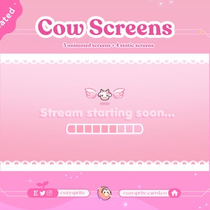 ANIMATED Pink Strawberry Cow Stream Screens | Starting Soon Be Right Back Stream Ending Offline | Twitch Youtube Vtuber Streamer