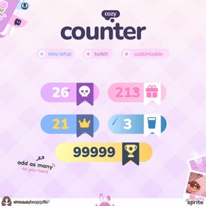 Zähler-Widget | Animierter Zähler | Anpassbare Farben, Subathon | Streamelements | Pastellrosa | Widget für Twitch-Streams