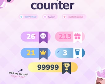 Zähler-Widget | Animierter Zähler | Anpassbare Farben, Subathon | Streamelements | Pastellrosa | Widget für Twitch-Streams