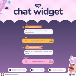 Widget de chat de Stardew en tonos pastel: colores personalizables, chat atractivo, colorido, cuadro de chat y alertas para transmisiones de Twitch.