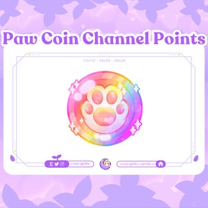 Twitch de moneda de pata de gato arcoíris / Punto de canal / Moneda de frijol del dedo del pie / Emote / Insignias / Kawaii / Gato