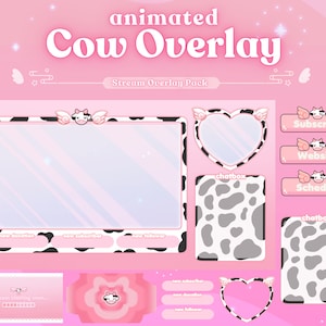 Strawberry Cow Overlay Pack | Animated Stream Overlay Pack | Twitch Youtube Vtuber Streamer
