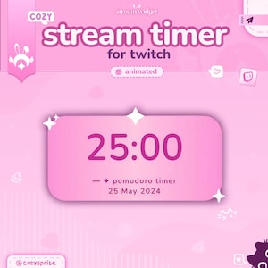 Pomodoro Timer Widget | Customizable Colors, Cute Chat, Elegant Theme | Pastel Pink | Chat Box  and Alerts for Twitch Streams