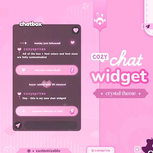 Crystal Chat Widget | Customizable Colors, Cute Chat, Elegant Theme | Pastel Pink | Chat Box  and Alerts for Twitch Streams