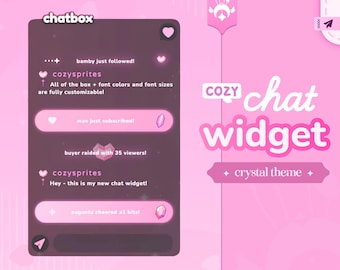 Crystal Chat Widget | Customizable Colors, Cute Chat, Elegant Theme | Pastel Pink | Chat Box  and Alerts for Twitch Streams