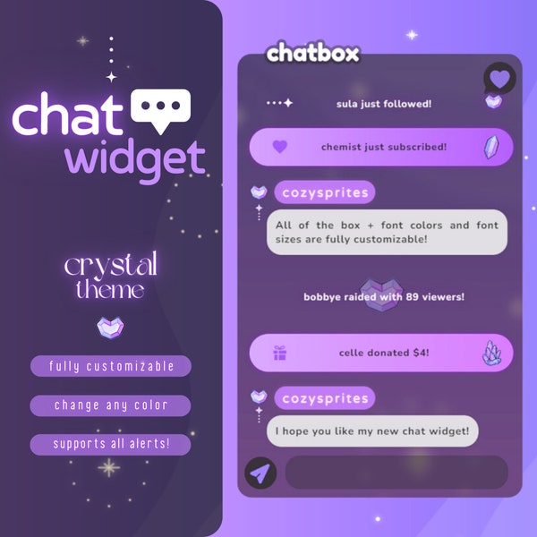 Crystal Chat Widget | Customizable Colors, Cute Chat, Elegant Theme | Chat Box  and Alerts for Twitch Streams