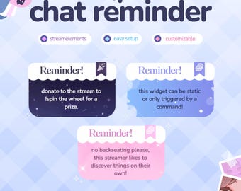 Popup Reminder Widget | Animated Stream Message | Customizable Colors | Streamelements | Widget for Twitch Streams