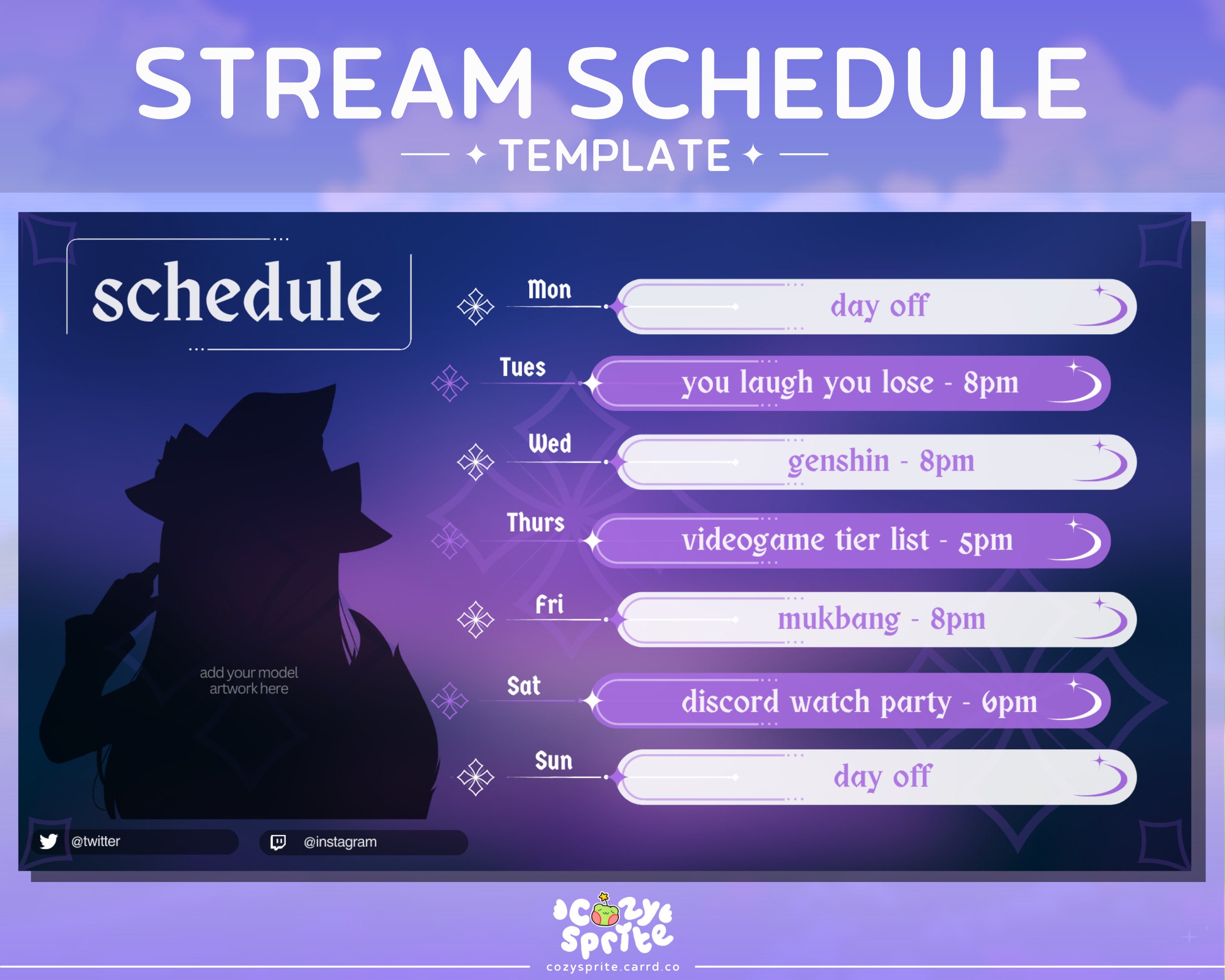 Stream Schedule Template Streaming Template Vtuber Weekly Schedule Canva Compatible Etsy