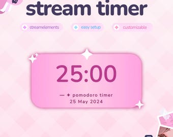 Pomodoro Timer Widget | Customizable Colors, Cute Chat, Elegant Theme | Pastel Pink | Chat Box  and Alerts for Twitch Streams