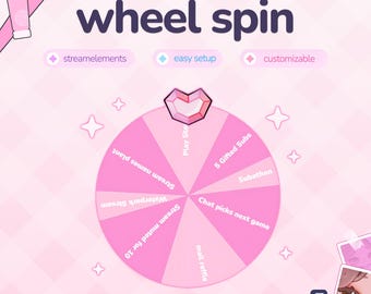 Wheel Spin Widget | Roulette Spin | Customizable Colors, Cute Chat, Subathon | Streamelements | Pastel Pink | Widget for Twitch Streams