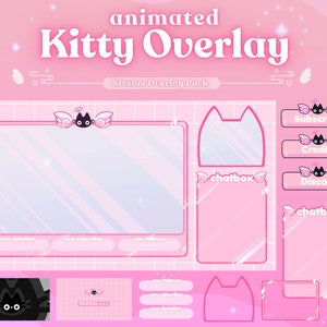 Pink Cat Overlay Pack | Animated Stream Overlay Pack | Twitch Youtube Vtuber Streamer