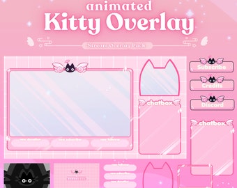 Pink Cat Overlay Pack | Animated Stream Overlay Pack | Twitch Youtube Vtuber Streamer