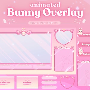 Pink Bunny Overlay Pack | Animated Stream Overlay Pack | Twitch Youtube Vtuber Streamer