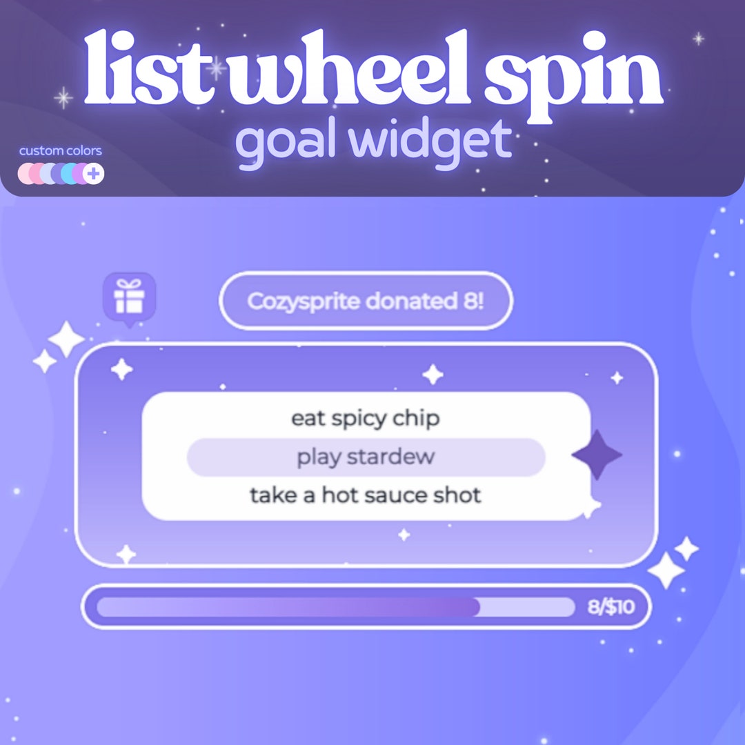 Wheel Spin Goal Widget Roulette Spin Customizable Colors, Cute Chat ...