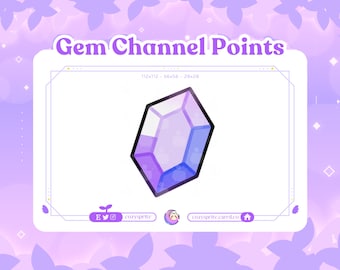 May include: A purple and blue gem with a white center, surrounded by a white border. The text "Gem Channel Points" is at the top of the image. The text "cozysprite.carrd.co" is at the bottom of the image.