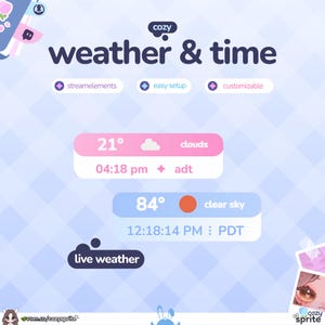Widget de tiempo y clima / Mostrar el clima en tiempo real / Widget de tiempo / Transmisión IRL / Streamelements / Widget para transmisiones de Twitch