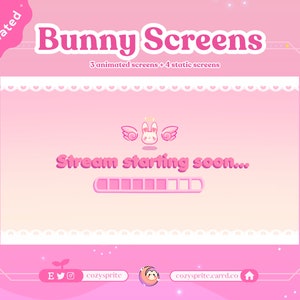 ANIMATED Pink Bunny Stream Screens | Starting Soon Be Right Back Stream Ending Offline | Twitch Youtube Vtuber Streamer
