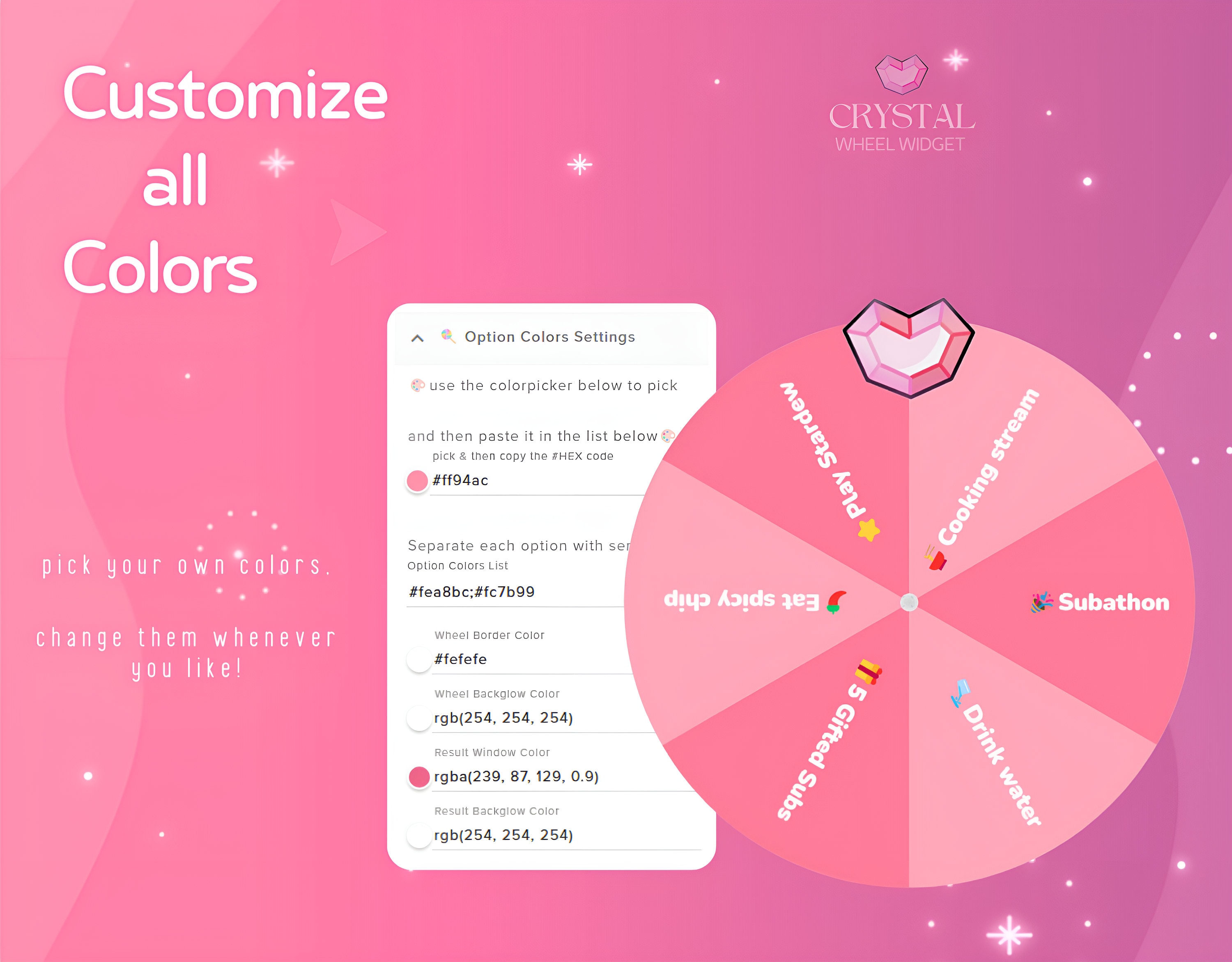 Pastel Raffle Roulette Wheel Spin Widget | Roulette Spin | Customizable Colors, Cute Chat ...
