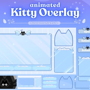 Paquete de superposición de gato azul / Paquete de superposición de transmisión animada / Twitch Youtube Vtuber Streamer