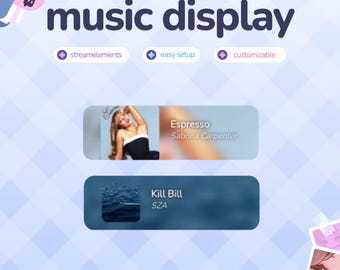Widget de música / Reproductor de canciones para streaming / Icono de álbum / Spotify, YouTube / Colores personalizables / Streamelements / Widget para transmisiones de Twitch