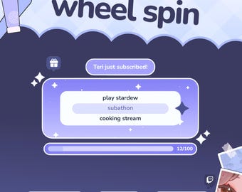 Wheel Spin Goal Widget | Roulette Spin | Customizable Colors, Cute Chat, Subathon | Streamelements | Minimal | Widget for Twitch Streams