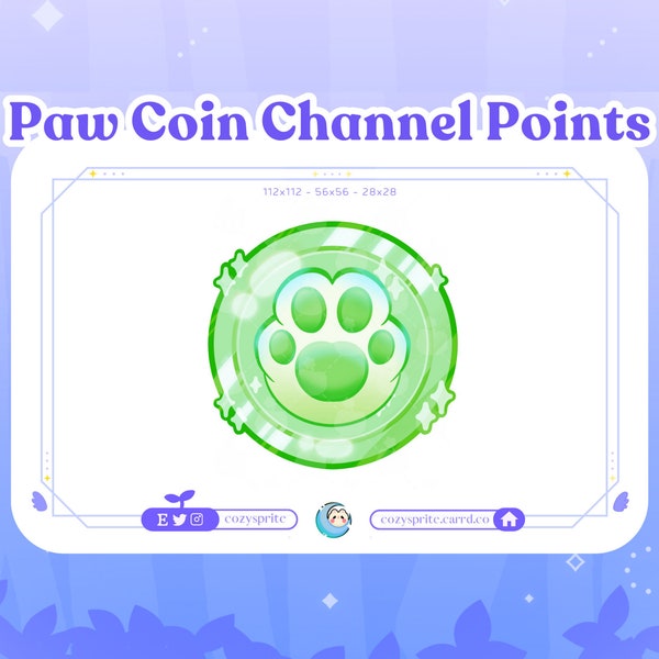 Green Cat Paw Coin Twitch | Channel Point | Toe Bean Coin | Emote | Badges | Kawaii | Cat