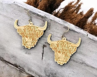 Highland Cow Earring Svg Png Eps Pdf Ai Laser Cut File | Cow Earring Digital Download | Glowforge Lightburn Cricut Silhouette