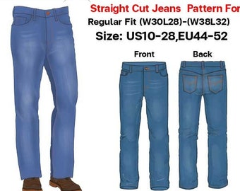 Straight Cut Jeans for Men's Sewing Pattern Pdf.size (w30l28