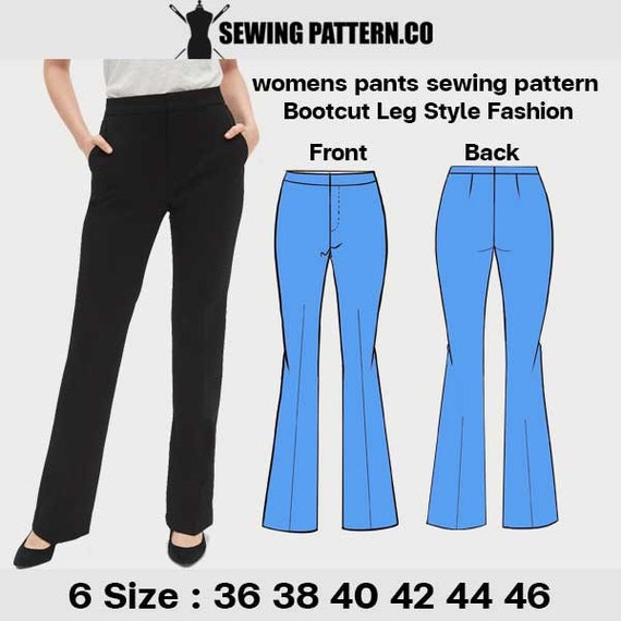 Womens Pants Bootcut Sewing Pattern Pdf Size 8-18 US,36-46 EU